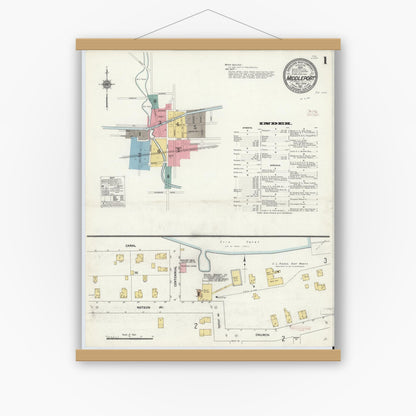 Old map wall art mockup — magnetic wood frame on white wall — Sanborn Fire Insurance Map from Middleport, Niagara County, New York (1911) - Complete Map Set