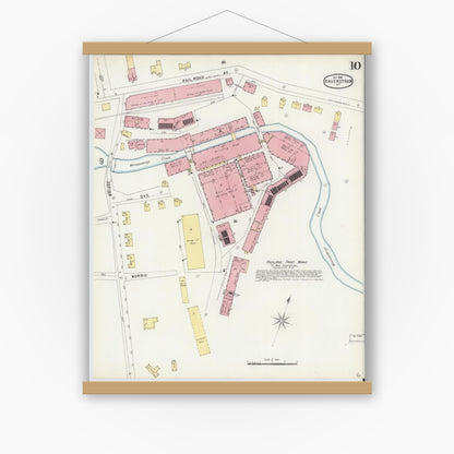 Old map wall art mockup — magnetic wood frame on white wall — Sanborn Fire Insurance Map from Haverstraw, Rockland County, New York (1896), Sheet #0010