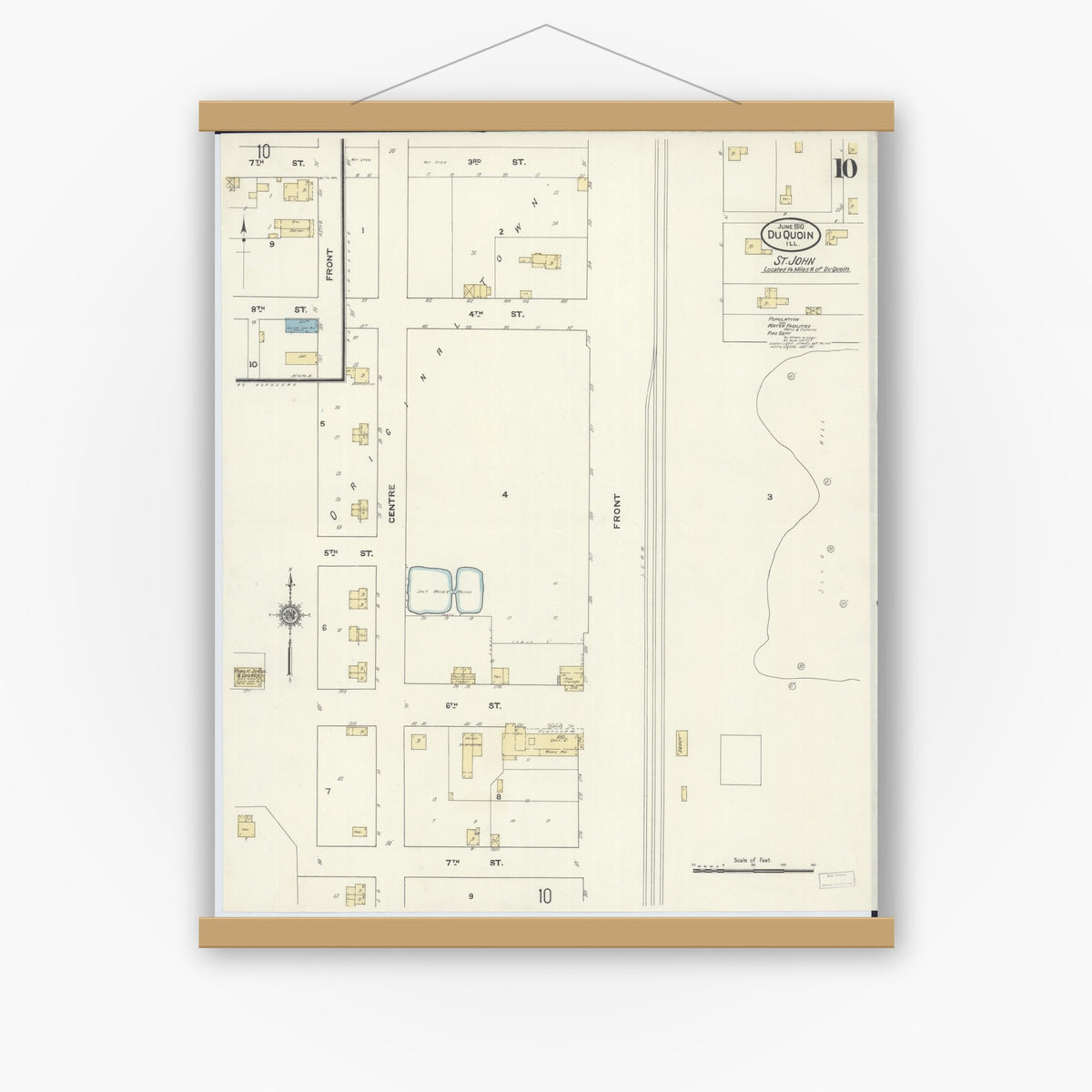Old map wall art mockup — magnetic wood frame on white wall — Sanborn Fire Insurance Map from Du Quoin, Perry County, Illinois (1910), Sheet #0010