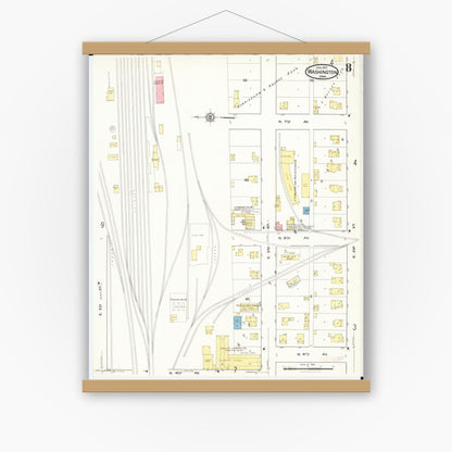 Old map wall art mockup — magnetic wood frame on white wall — Sanborn Fire Insurance Map from Washington, Washington County, Iowa (1917), Sheet #0008