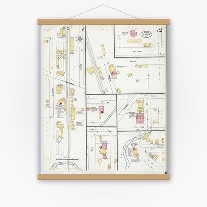 Old map wall art mockup — magnetic wood frame on white wall — Sanborn Fire Insurance Map from Mason, Ingham County, Michigan (1900), Sheet #0002