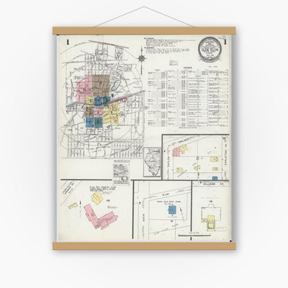 Old map wall art mockup — magnetic wood frame on white wall — Sanborn Fire Insurance Map from Glen Ellyn, Du Page County, Illinois (1924), Sheet #0001