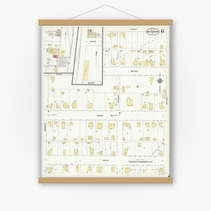 Old map wall art mockup — magnetic wood frame on white wall — Sanborn Fire Insurance Map from Whitewright, Grayson County, Texas (1911), Sheet #0006