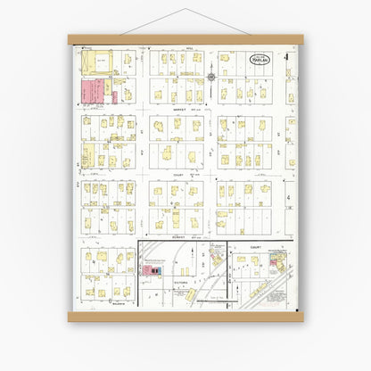 Old map wall art mockup — magnetic wood frame on white wall — Sanborn Fire Insurance Map from Harlan, Shelby County, Iowa (1918), Sheet #0004