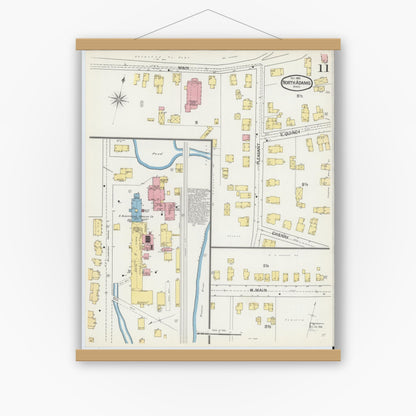 Old map wall art mockup — magnetic wood frame on white wall — Sanborn Fire Insurance Map from North Adams, Berkshire County, Massachusetts (1892), Sheet #0011