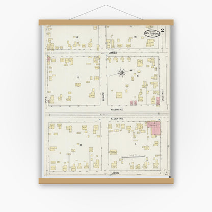 Old map wall art mockup — magnetic wood frame on white wall — Sanborn Fire Insurance Map from Goldsboro, Wayne County, North Carolina (1891), Sheet #0002
