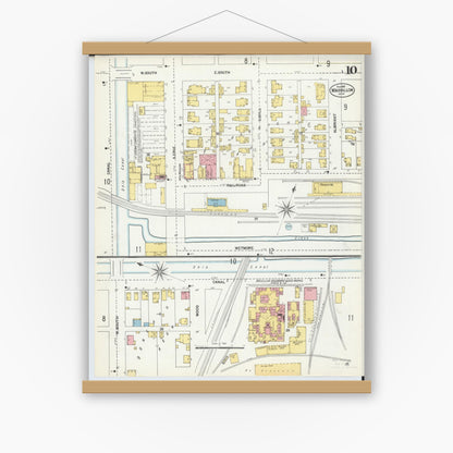 Old map wall art mockup — magnetic wood frame on white wall — Sanborn Fire Insurance Map from Massillon, Stark County, Ohio (1901), Sheet #0010