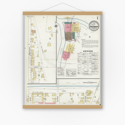 Old map wall art mockup — magnetic wood frame on white wall — Sanborn Fire Insurance Map from Point Marion, Fayette County, Pennsylvania (1921) - Complete Map Set