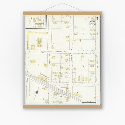 Old map wall art mockup — magnetic wood frame on white wall — Sanborn Fire Insurance Map from Riverhead, Suffolk County, New York (1909), Sheet #0007