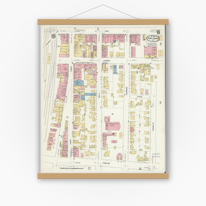 Old map wall art mockup — magnetic wood frame on white wall — Sanborn Fire Insurance Map from Port Jervis, Orange County, New York (1912), Sheet #0008