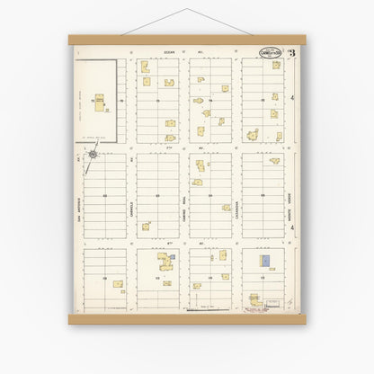 Old map wall art mockup — magnetic wood frame on white wall — Sanborn Fire Insurance Map from Carmel By The Sea, Monterey County, California (1910), Sheet #0003