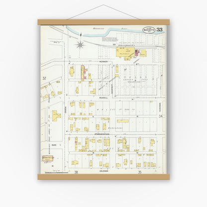 Old map wall art mockup — magnetic wood frame on white wall — Sanborn Fire Insurance Map from Marinette, Marinette County, Wisconsin (1901), Sheet #0033