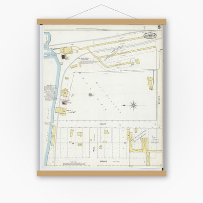 Old map wall art mockup — magnetic wood frame on white wall — Sanborn Fire Insurance Map from Standish, Arenac County, Michigan (1895), Sheet #0003