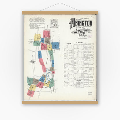 Old map wall art mockup — magnetic wood frame on white wall — Sanborn Fire Insurance Map from Abington, Plymouth County, Massachusetts (1907) - Complete Map Set