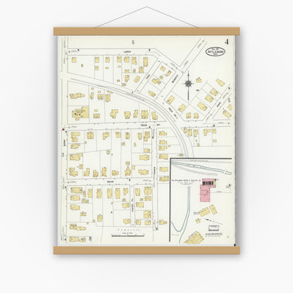 Old map wall art mockup — magnetic wood frame on white wall — Sanborn Fire Insurance Map from Attleboro, Bristol County, Massachusetts (1911), Sheet #0004