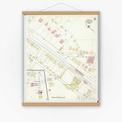 Old map wall art mockup — magnetic wood frame on white wall — Sanborn Fire Insurance Map from Cadiz, Harrison County, Ohio (1916), Sheet #0003