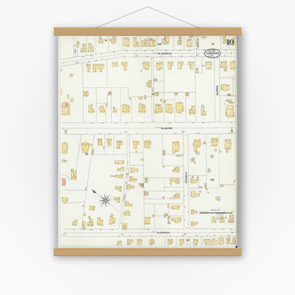 Old map wall art mockup — magnetic wood frame on white wall — Sanborn Fire Insurance Map from Concord, Cabarrus County, North Carolina (1906), Sheet #0010