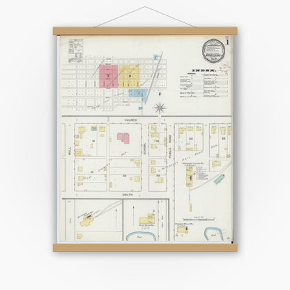 Old map wall art mockup — magnetic wood frame on white wall — Sanborn Fire Insurance Map from Harrisburg, Saline County, Illinois (1894) - Complete Map Set