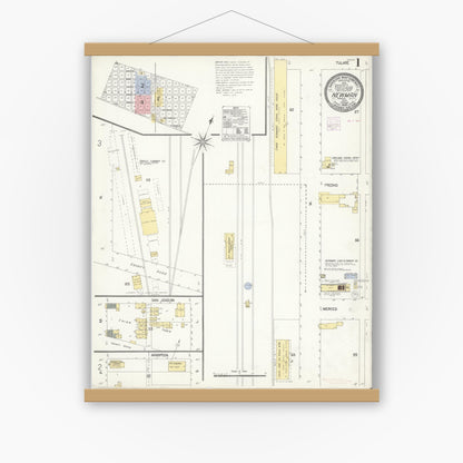 Old map wall art mockup — magnetic wood frame on white wall — Sanborn Fire Insurance Map from Newman, Stanislaus County, California (1908) - Complete Map Set