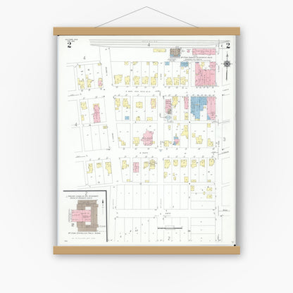 Old map wall art mockup — magnetic wood frame on white wall — Sanborn Fire Insurance Map from McComb, Hancock County, Ohio (1946), Sheet #0002