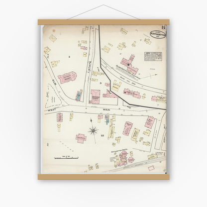 Old map wall art mockup — magnetic wood frame on white wall — Sanborn Fire Insurance Map from Northampton, Hampshire County, Massachusetts (1884), Sheet #0008