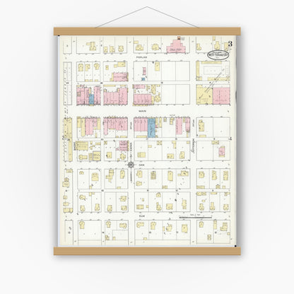 Old map wall art mockup — magnetic wood frame on white wall — Sanborn Fire Insurance Map from West Frankfort, Franklin County, Illinois (1914), Sheet #0003