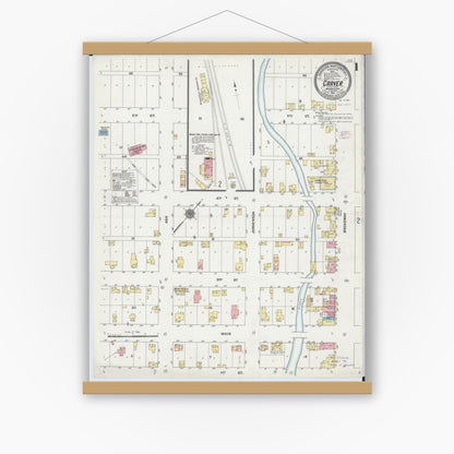 Old map wall art mockup — magnetic wood frame on white wall — Sanborn Fire Insurance Map from Carver, Carver County, Minnesota (1911), Sheet #0001