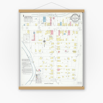 Old map wall art mockup — magnetic wood frame on white wall — Sanborn Fire Insurance Map from Reynoldsburg, Franklin County, Ohio (1946), Sheet #0001
