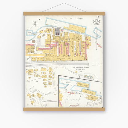Old map wall art mockup — magnetic wood frame on white wall — Sanborn Fire Insurance Map from Crockett, Contra Costa County, California (1906), Sheet #0015