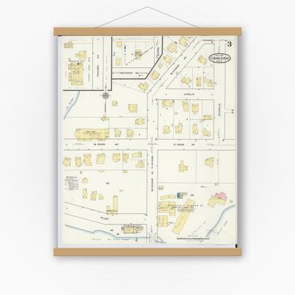 Old map wall art mockup — magnetic wood frame on white wall — Sanborn Fire Insurance Map from Charlevoix, Charlevoix County, Michigan (1917), Sheet #0003