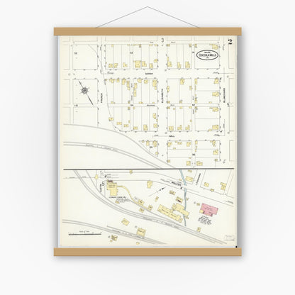 Old map wall art mockup — magnetic wood frame on white wall — Sanborn Fire Insurance Map from Osceola Mills, Clearfield County, Pennsylvania (1910), Sheet #0002