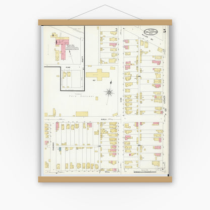 Old map wall art mockup — magnetic wood frame on white wall — Sanborn Fire Insurance Map from Chillicothe, Ross County, Ohio (1909), Sheet #0005