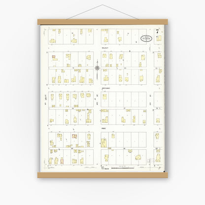 Old map wall art mockup — magnetic wood frame on white wall — Sanborn Fire Insurance Map from Osage, Mitchell County, Iowa (1911), Sheet #0007