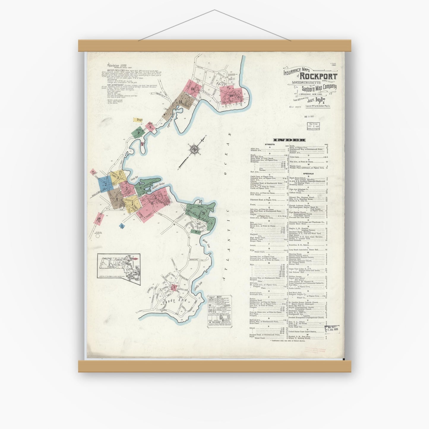 Old map wall art mockup — magnetic wood frame on white wall — Sanborn Fire Insurance Map from Rockport, Essex County, Massachusetts (1917) - Complete Map Set