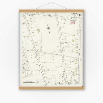 Old map wall art mockup — magnetic wood frame on white wall — Sanborn Fire Insurance Map from Amityville, Suffolk County, New York (1915), Sheet #0010