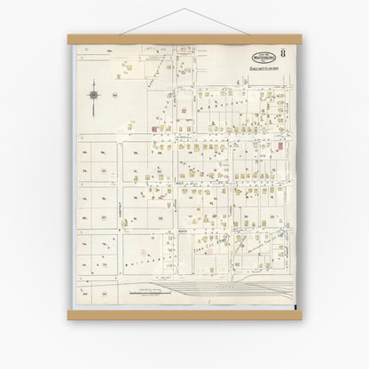 Old map wall art mockup — magnetic wood frame on white wall — Sanborn Fire Insurance Map from Whitesboro, Grayson County, Texas (1943), Sheet #0008