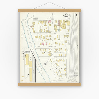 Old map wall art mockup — magnetic wood frame on white wall — Sanborn Fire Insurance Map from Port Jervis, Orange County, New York (1912), Sheet #0007