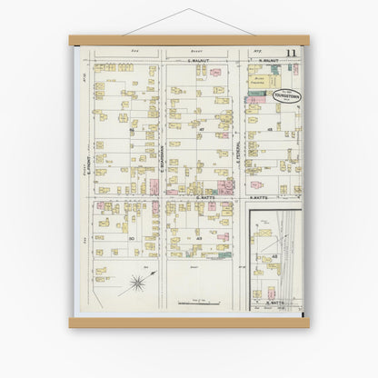 Old map wall art mockup — magnetic wood frame on white wall — Sanborn Fire Insurance Map from Youngstown, Mahoning County, Ohio (1889), Sheet #0011