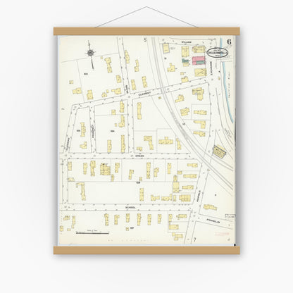 Old map wall art mockup — magnetic wood frame on white wall — Sanborn Fire Insurance Map from Shelburne Falls, Franklin County, Massachusetts (1910), Sheet #0006
