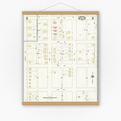 Old map wall art mockup — magnetic wood frame on white wall — Sanborn Fire Insurance Map from McAllen, Hidalgo County, Texas (1925), Sheet #0005