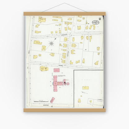 Old map wall art mockup — magnetic wood frame on white wall — Sanborn Fire Insurance Map from Franklin, Norfolk County, Massachusetts (1904), Sheet #0002