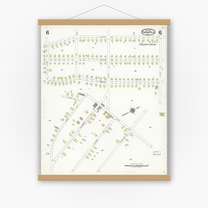 Old map wall art mockup — magnetic wood frame on white wall — Sanborn Fire Insurance Map from Kannapolis, Rowan And Cabarrus Counties, North Carolina (1926), Sheet #0006