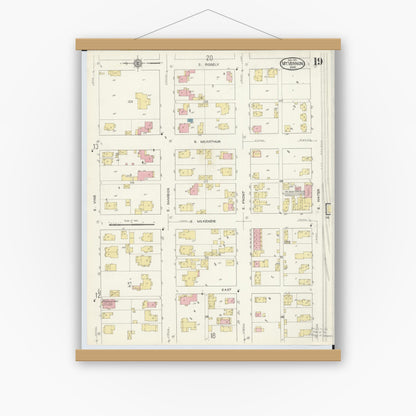 Old map wall art mockup — magnetic wood frame on white wall — Sanborn Fire Insurance Map from Mount Vernon, Knox County, Ohio (1913), Sheet #0019
