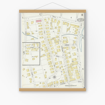 Old map wall art mockup — magnetic wood frame on white wall — Sanborn Fire Insurance Map from North Adams, Berkshire County, Massachusetts (1897), Sheet #0003