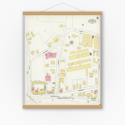 Old map wall art mockup — magnetic wood frame on white wall — Sanborn Fire Insurance Map from Arlington, Middlesex County, Massachusetts (1903), Sheet #0003