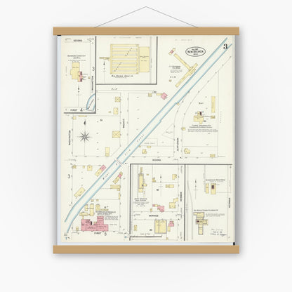 Old map wall art mockup — magnetic wood frame on white wall — Sanborn Fire Insurance Map from New Bremen, Auglaize County, Ohio (1907), Sheet #0003