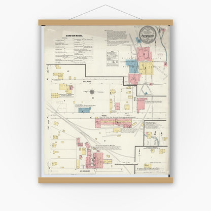 Old map wall art mockup — magnetic wood frame on white wall — Sanborn Fire Insurance Map from Plymouth, Huron And Richland Counties, Ohio (1911) - Complete Map Set