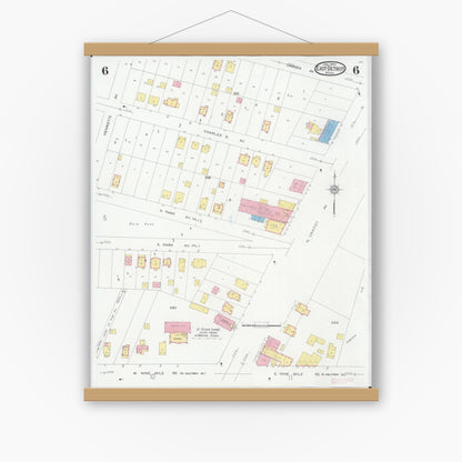 Old map wall art mockup — magnetic wood frame on white wall — Sanborn Fire Insurance Map from East Detroit, Macomb County, Michigan (1931), Sheet #0006