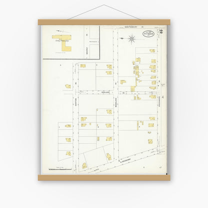 Old map wall art mockup — magnetic wood frame on white wall — Sanborn Fire Insurance Map from Pitman, Gloucester County, New Jersey (1908), Sheet #0002