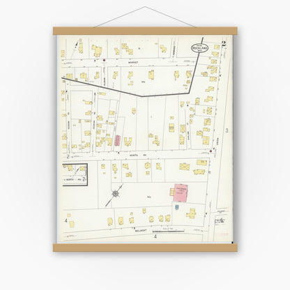 Old map wall art mockup — magnetic wood frame on white wall — Sanborn Fire Insurance Map from Rockland, Plymouth County, Massachusetts (1912), Sheet #0002